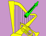 Dibujo Arpa, flauta y trompeta pintado por patito03