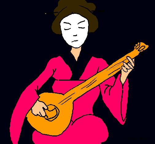 Geisha tocando el laud