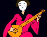 Dibujo Geisha tocando el laud pintado por amalia