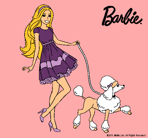 Barbie paseando a su mascota