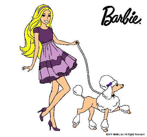 Barbie paseando a su mascota