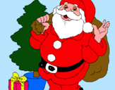 Dibujo Santa Claus y un árbol de navidad pintado por risa