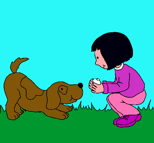 Niña y perro jugando