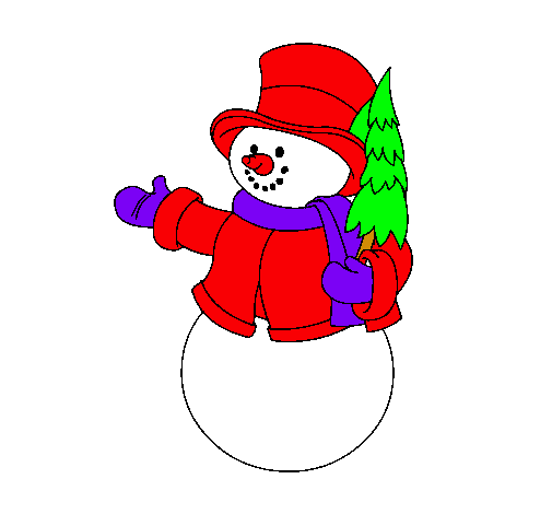 Dibujo muñeco de nieve con árbol pintado por yoseli