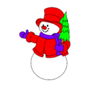 Dibujo muñeco de nieve con árbol pintado por yoseli