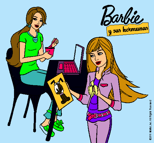 Barbie y su hermana merendando