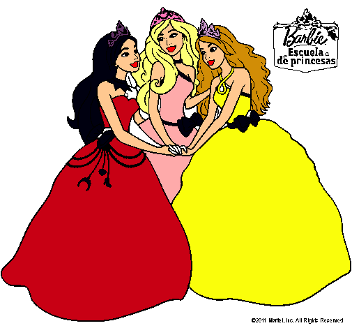Dibujo Barbie y sus amigas princesas pintado por Lauriit