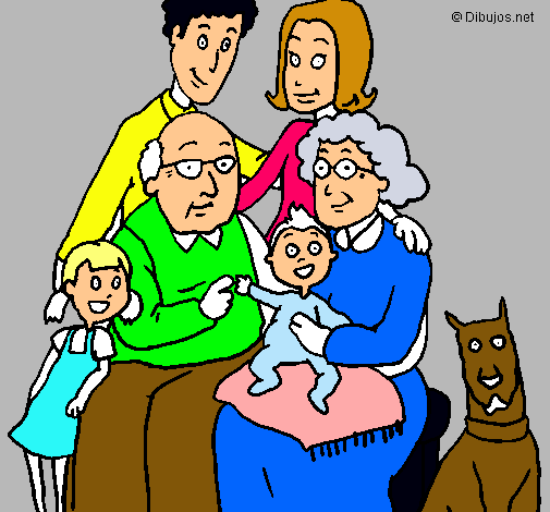 Dibujo Familia pintado por abuelos
