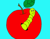 Dibujo Manzana con gusano pintado por alebeca