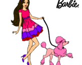 Dibujo Barbie paseando a su mascota pintado por veterinaria