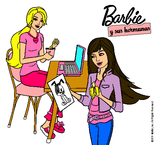 Dibujo Barbie y su hermana merendando pintado por daiyan
