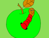 Dibujo Manzana con gusano pintado por zairah
