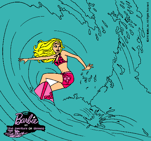 Dibujo Barbie practicando surf pintado por CristinaQuesada