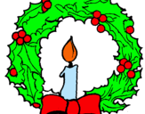 Dibujo Corona de navidad y una vela pintado por adornito