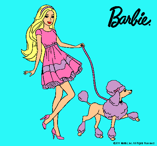 Barbie paseando a su mascota