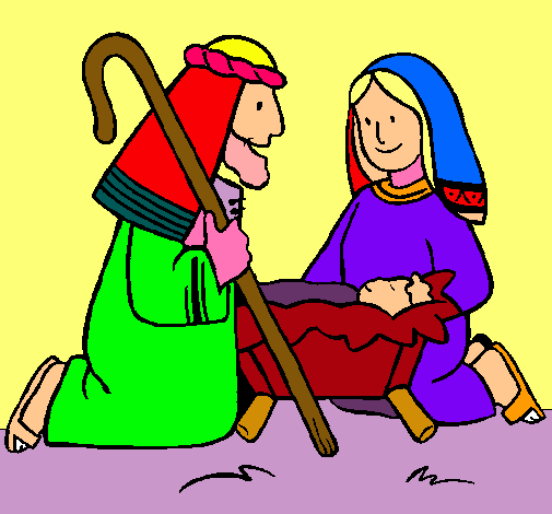 Dibujo Adoran al niño Jesús pintado por abuelos