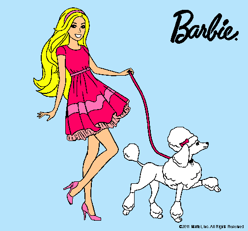 Barbie paseando a su mascota