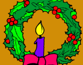 Dibujo Corona de navidad y una vela pintado por danela