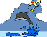 Dibujo Delfín y gaviota pintado por wingi