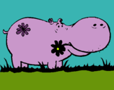 Dibujo Hipopótamo con flores pintado por pipitasa