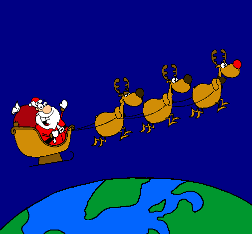 Dibujo Papa Noel repartiendo regalos 3 pintado por diego0