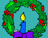 Dibujo Corona de navidad y una vela pintado por chrismas
