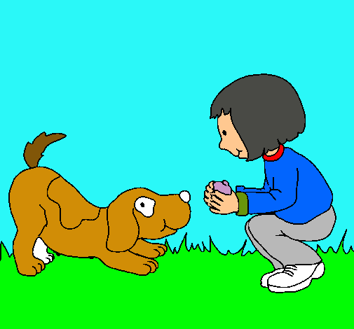 Niña y perro jugando