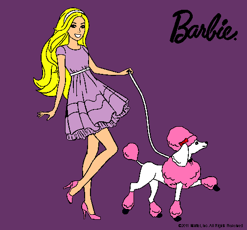 Barbie paseando a su mascota