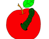 Dibujo Manzana con gusano pintado por polopolo