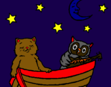 Dibujo Gato y búho pintado por nocheenbarco