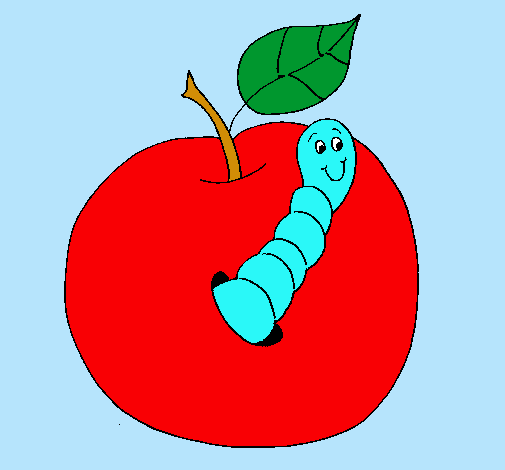 Dibujo Manzana con gusano pintado por alexmar