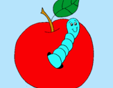 Dibujo Manzana con gusano pintado por alexmar
