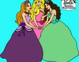 Dibujo Barbie y sus amigas princesas pintado por pastel