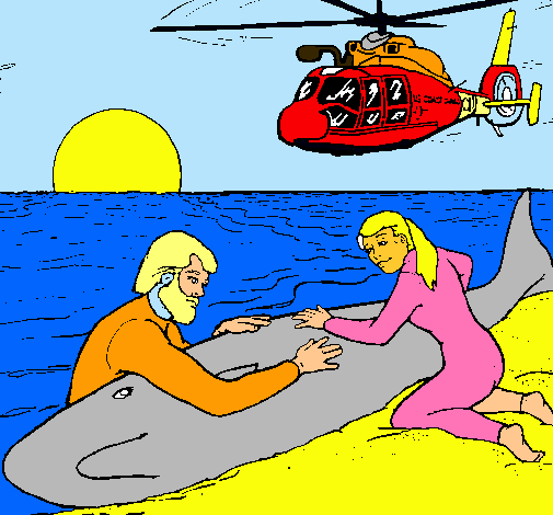Dibujo Rescate ballena pintado por abuelos