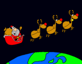 Dibujo Papa Noel repartiendo regalos 3 pintado por renos