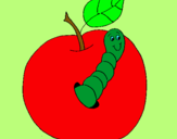 Dibujo Manzana con gusano pintado por yanirca