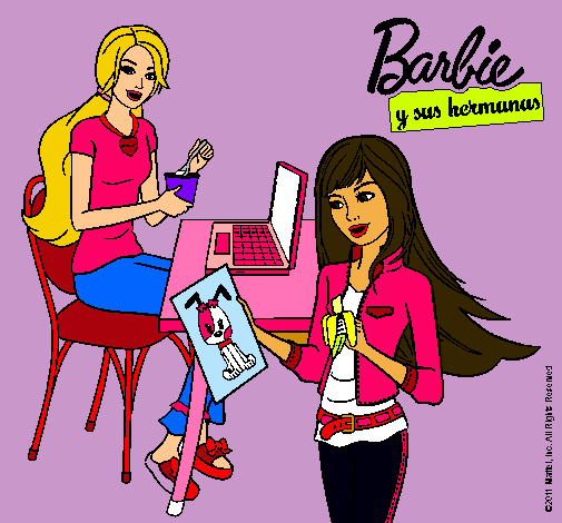 Barbie y su hermana merendando