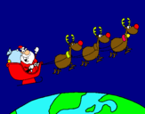 Dibujo Papa Noel repartiendo regalos 3 pintado por --gloria--