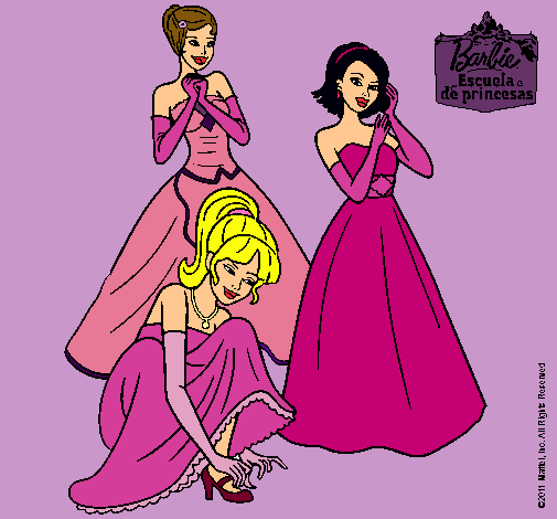 Dibujo Barbie y sus amigas vestidas de gala pintado por leslia