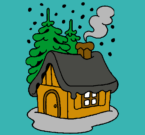 Dibujo Casa en la nieve pintado por abuelos