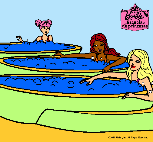 Dibujo Barbie y sus amigas en el jacuzzi pintado por Overladies