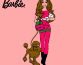 Dibujo Barbie con sus mascotas pintado por IRENEGUARDIA