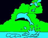 Dibujo Delfín y gaviota pintado por rayo10