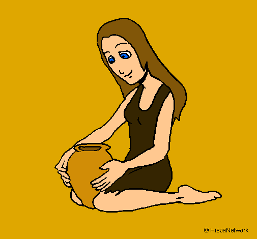 Dibujo Mujer y jarrón pintado por aerenlove