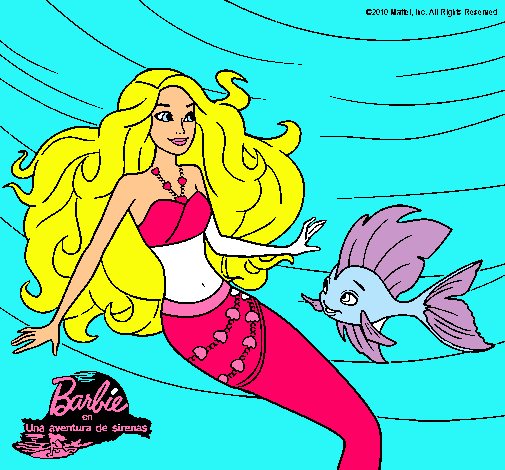 Dibujo Barbie sirena con su amiga pez pintado por CristinaQuesada