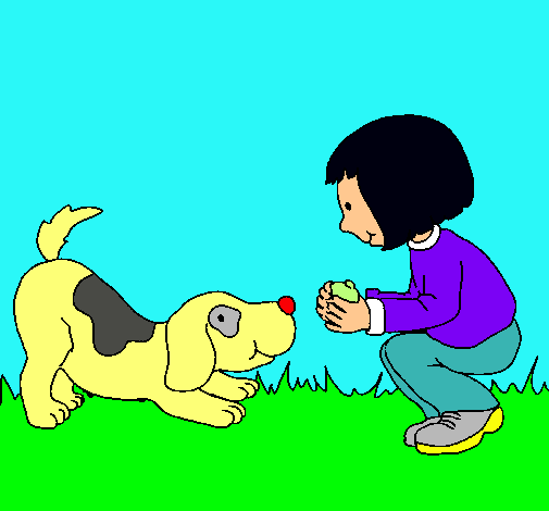 Niña y perro jugando