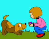 Dibujo Niña y perro jugando pintado por Cati01