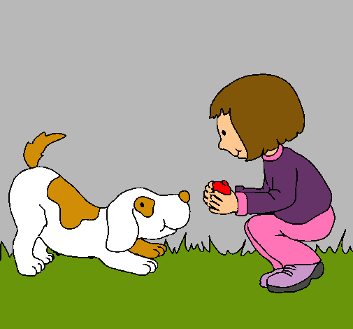 Niña y perro jugando