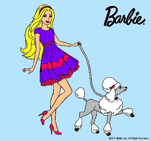 Barbie paseando a su mascota