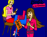 Dibujo Barbie y su hermana merendando pintado por azulito